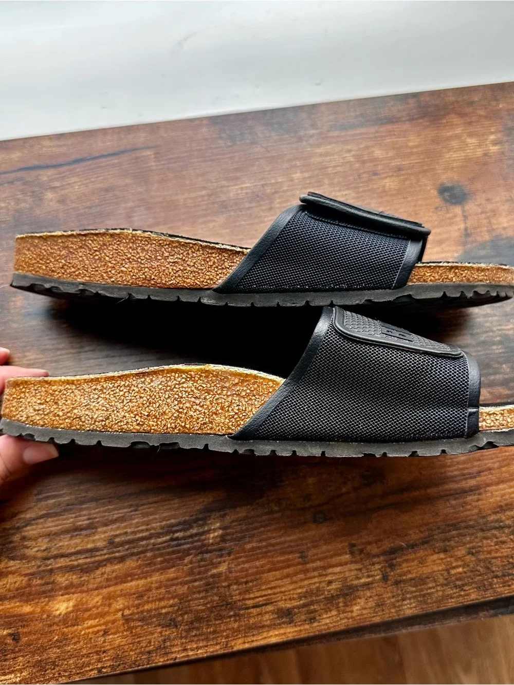 Birkenstock Tema Black Slide Sandals with Embossed Strap